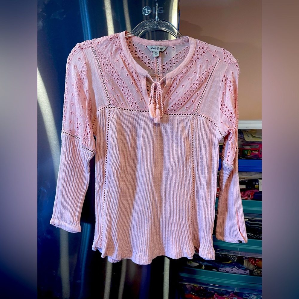Lucky Brand Blush Eyelet Knit Top size XS